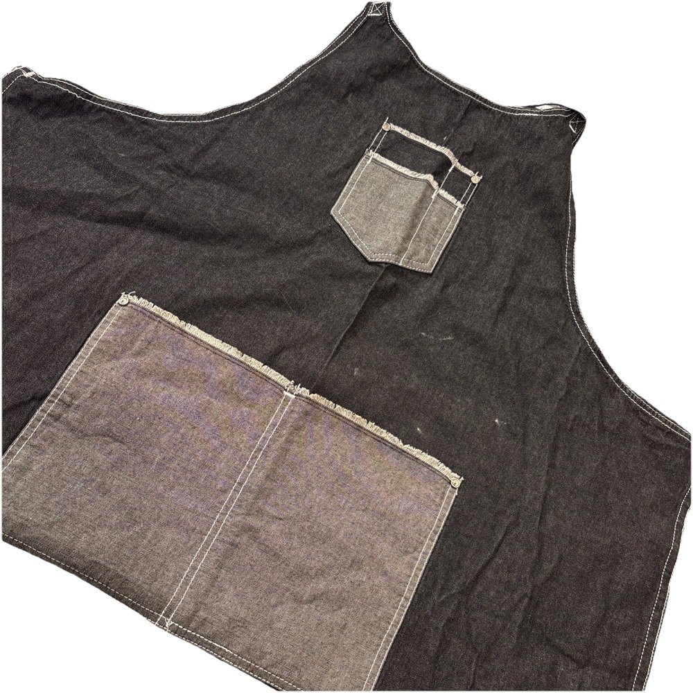 CHEF WORKS Urban Collection Black Denim Grey Pockets Distressed‎ Apron Unisex